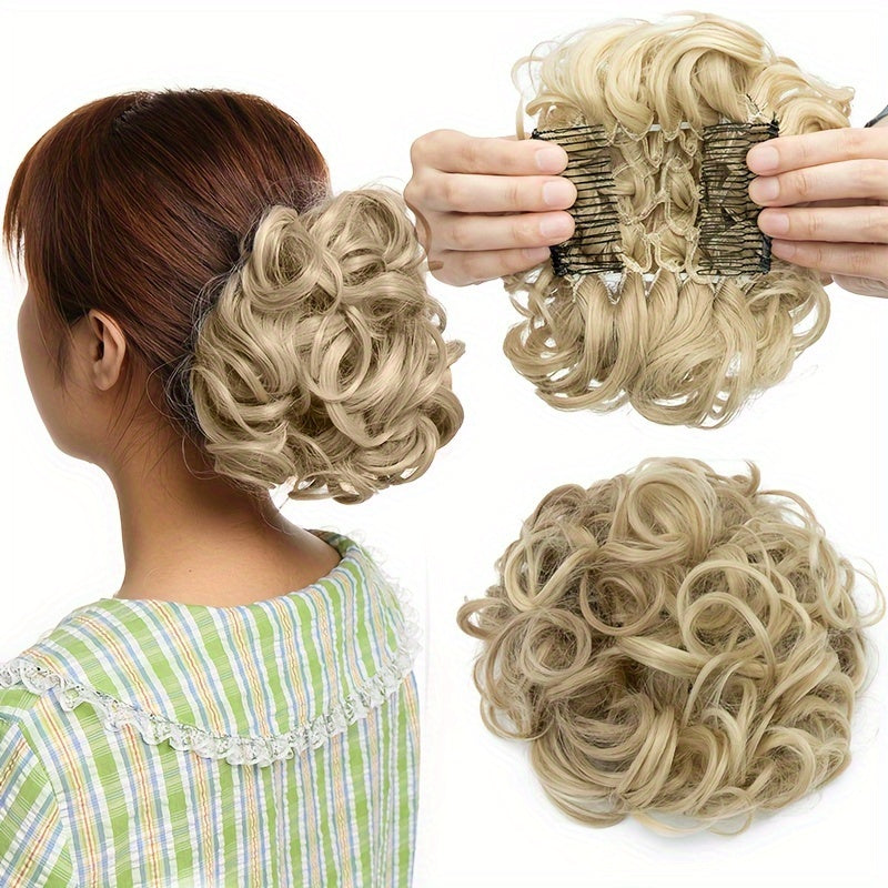A Messy Short Lady's Hairstyle With A Clip-on Curly Hair Bun