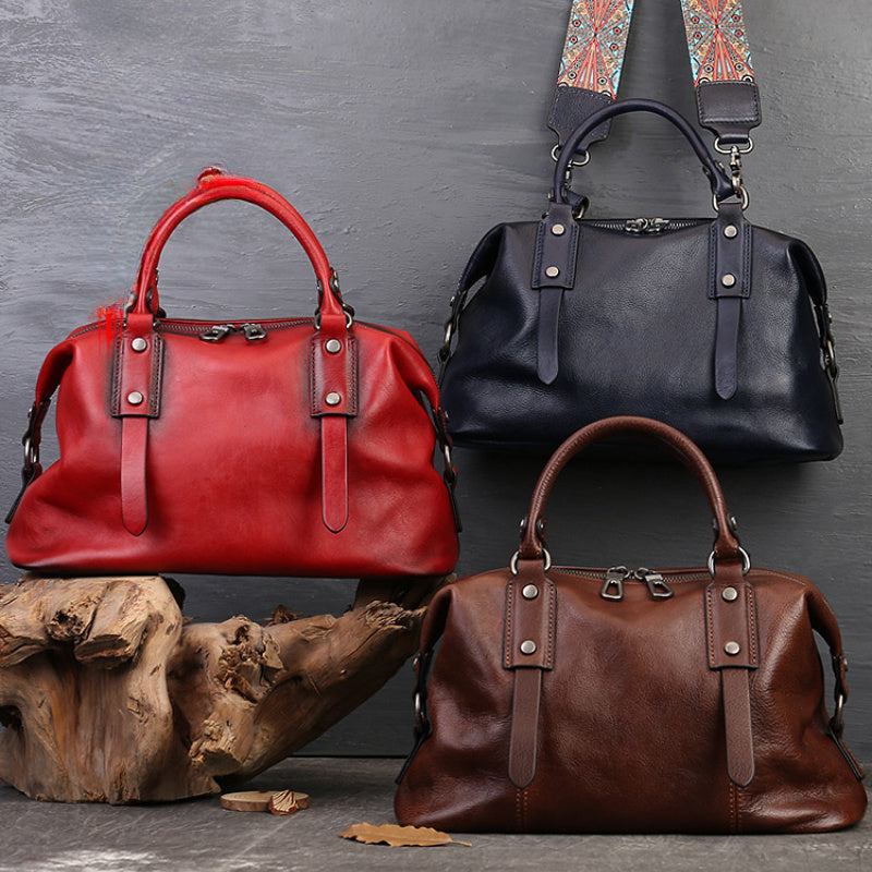 Women's Genuine Leather Crossbody Bag - Adjustable Wide Strap, Large Capacity Vintage Tote & Shoulder Bag