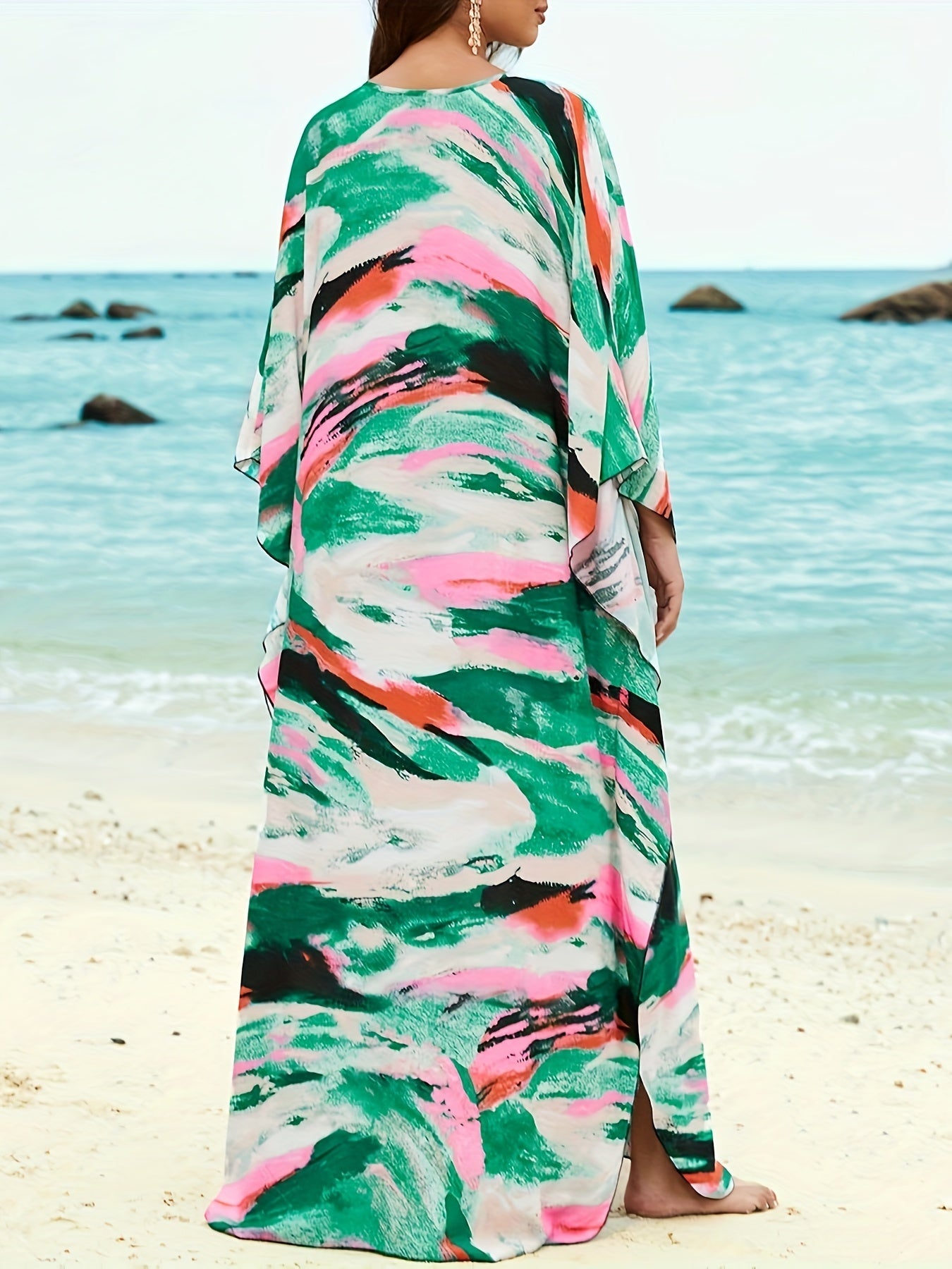 Women Plus Size Kaftan Dress Swimsuit Print Kaftan Beach Cover Up Dress