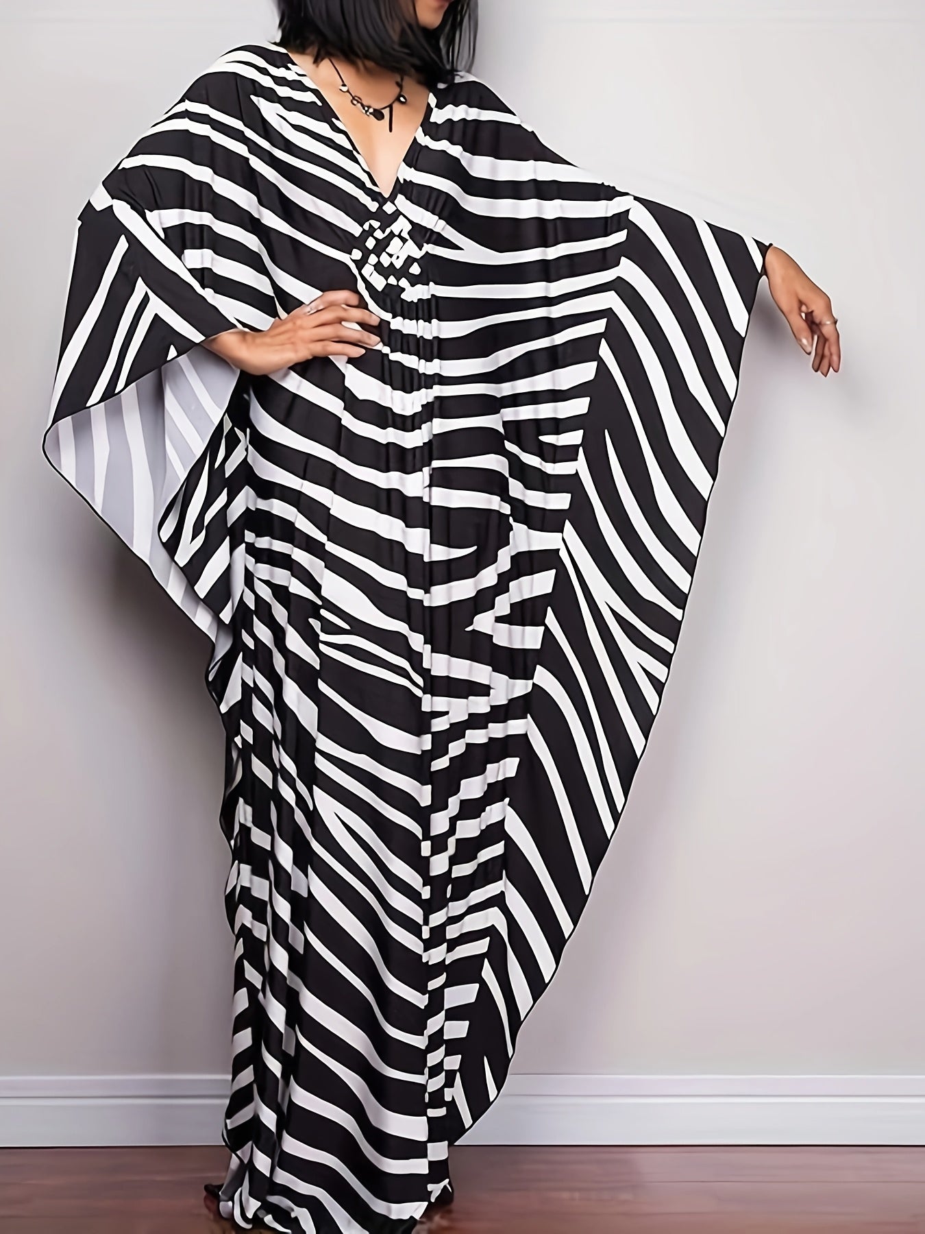 Plus Size, Women Ethnic Print Kaftan Beach Dress Plus Size Swimsuit Cover Up