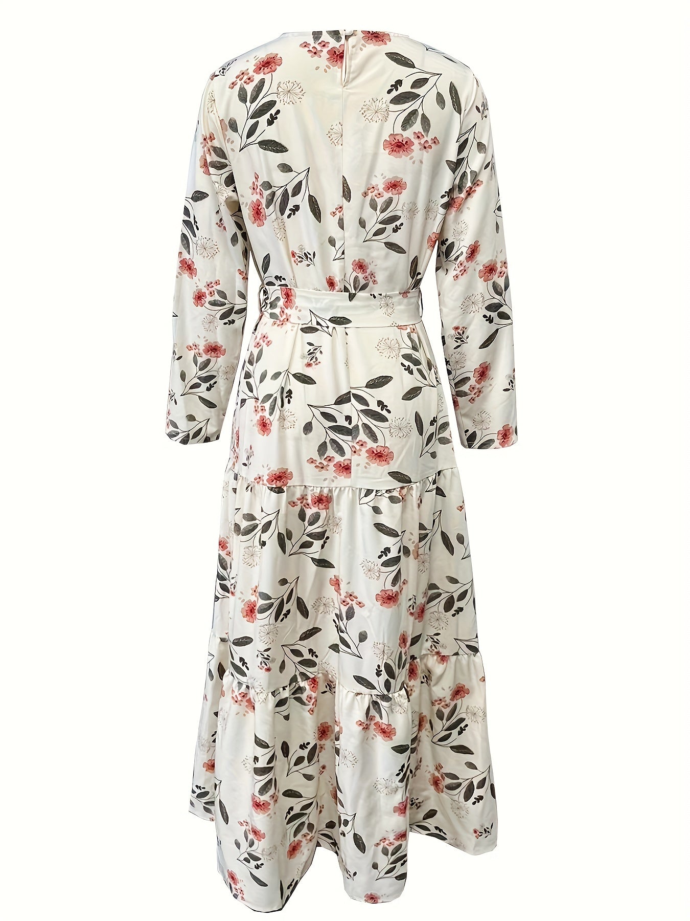 New Women's Elegant Middle Eastern Kaftan Abaya - Black Floral Print with Red Flowers, Long Sleeve Lace-Up Modest Dress, Machine Washable for Spring Summer Fall, Abaya Dress Fancy