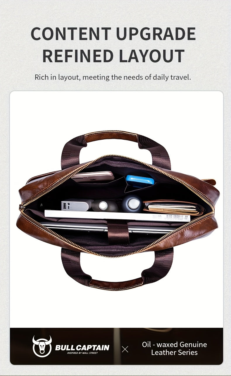 Men's Leather Multi-functional Briefcase Laptop Crossbody Bag, Men's Professional Business Bags For Work