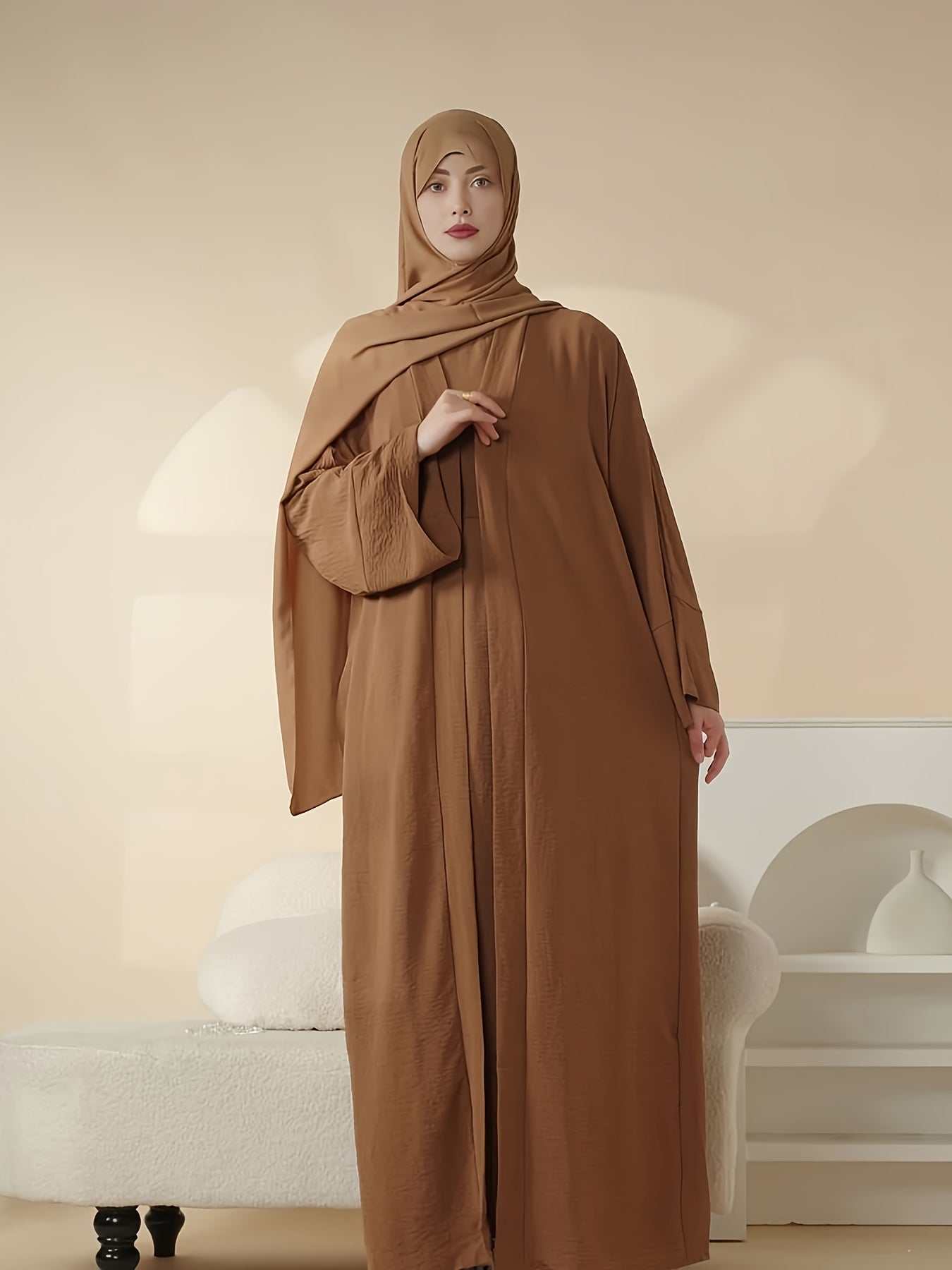 3pcs set of underwear, outerwear and belt for Muslim Women's Ramadan prayer dress,Arabic long robe in summer, thin style, breathable and comfortable elastic loose Abaya Arab Eid al-Fitr ladies abaya