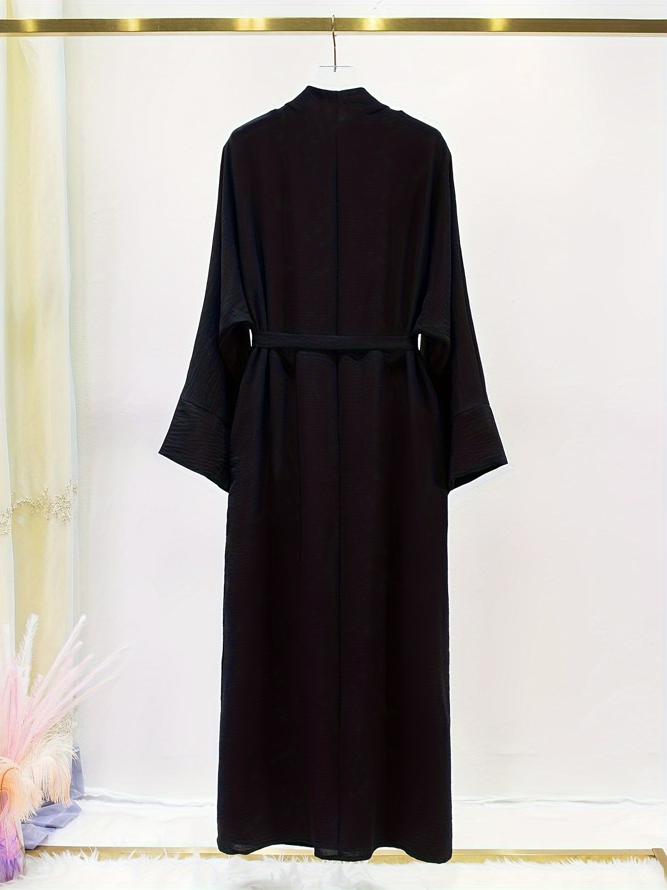 Ramadan Solid Color Modest Pakistani Abaya Set, Casual Crew Neck Sleeveless Tank Dress & Open Front Long Sleeve Tie Cardigan Outfits, Women's Clothing