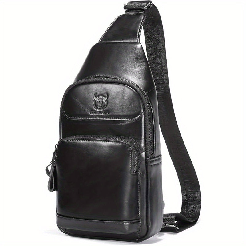 Genuine Leather Sling Bag for Men & Women - Stylish Crossbody Chest Bag with Multiple Compartments, Adjustable Strap & Earphone Hole