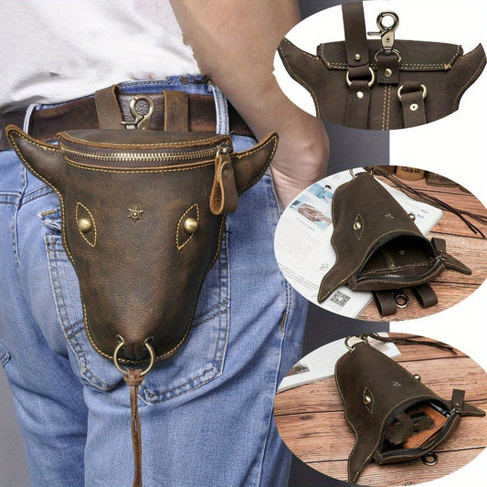 Vintage Leather Belt Bag Crazy Horse Leather Men's Bag Retro Handmade Leather Belt Bag Men's First Layer Small Satchel Mobile Phone Bag