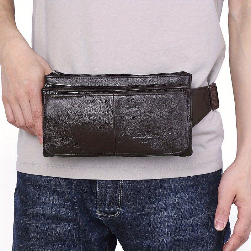 Cowhide Leather Sling Bag Pocket For Men - Multi Functional, Fashionable Crossbody Bag, Multi-Pockets - For Travel, Sports, Running
