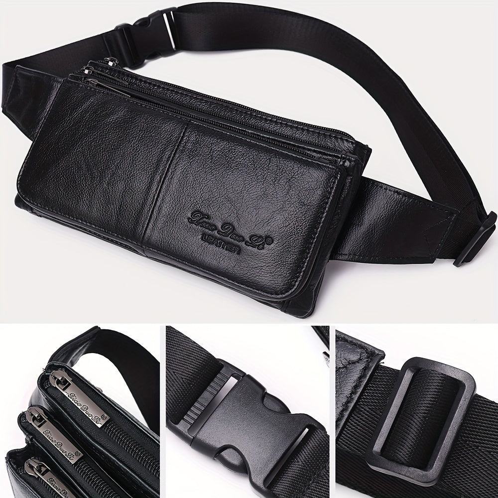 Cowhide Leather Sling Bag Pocket For Men - Multi Functional, Fashionable Crossbody Bag, Multi-Pockets - For Travel, Sports, Running