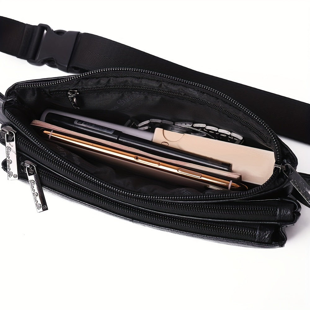 Cowhide Leather Sling Bag Pocket For Men - Multi Functional, Fashionable Crossbody Bag, Multi-Pockets - For Travel, Sports, Running