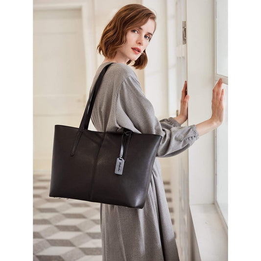 Stylish Leather Tote Bag for Women | Leather, Zipper Closure, Polyester Lining