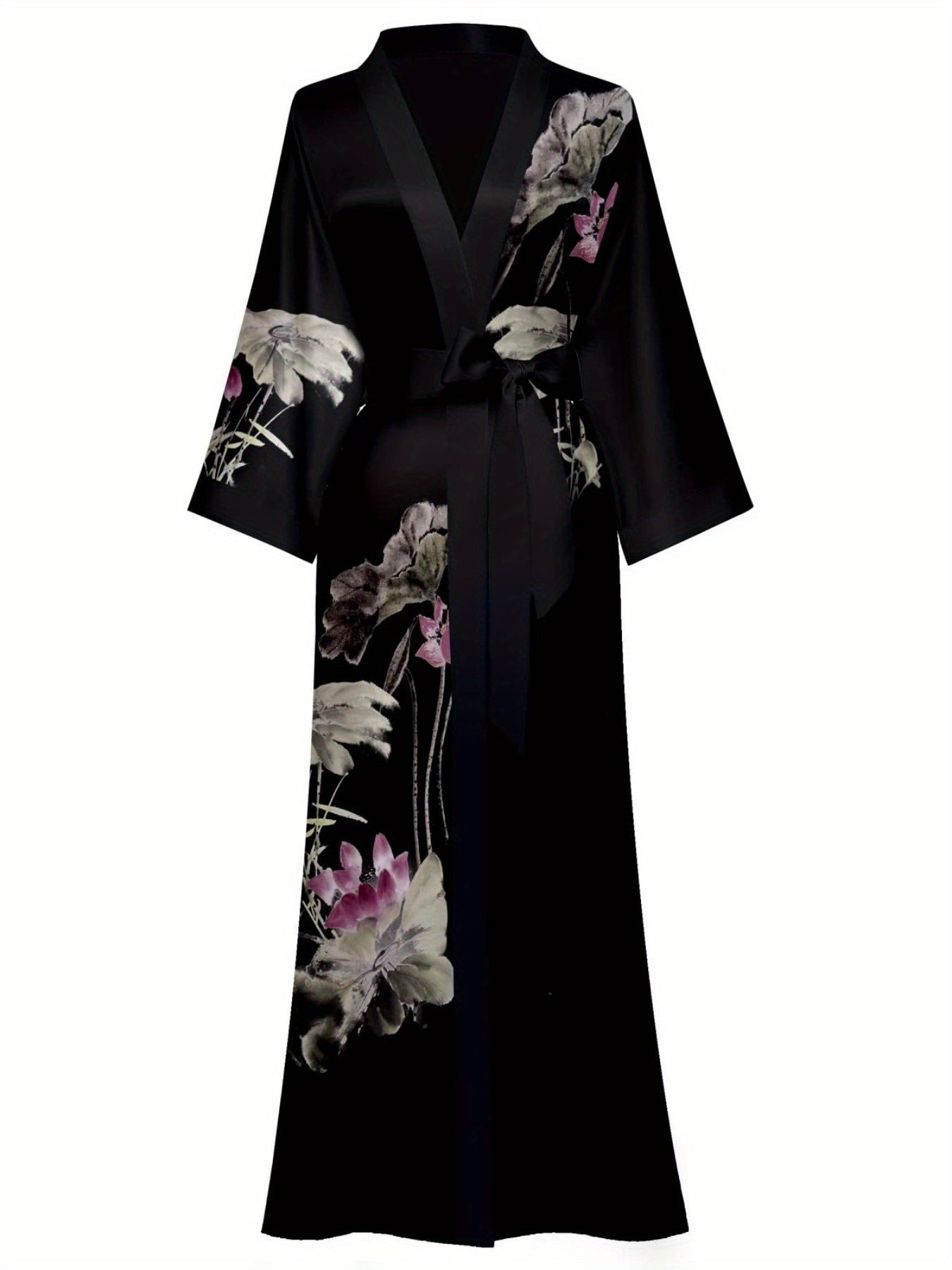 Women's Kimono Robe Long Bathrobe Women's Pajamas Floral Print Wedding Robe Nightgown Satin Bridesmaid Robe