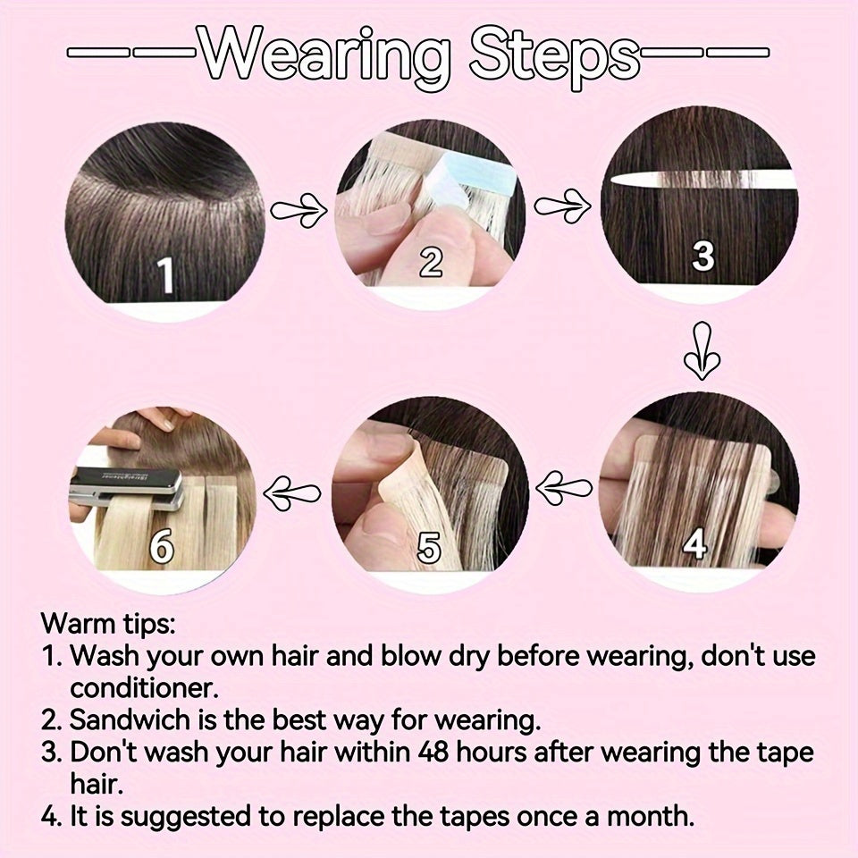 20pcs Remy Human Hair Tape In Straight Hair Extensions