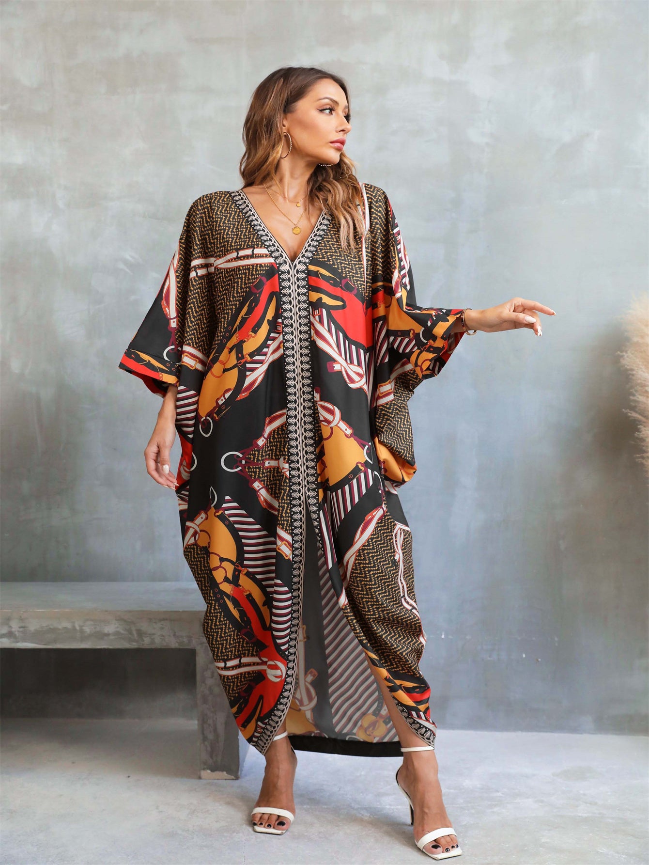 Women's Bohemian Robe - Long Robe with Elastic Sides, Loose Fit Cover-Up for Home, Travel, Lounge - Plus Size Friendly Maxi Wrap in Black/Red/Orange/White/Beige/Brown/Gray/ - Easy Hand Wash Care, Cozy Robe