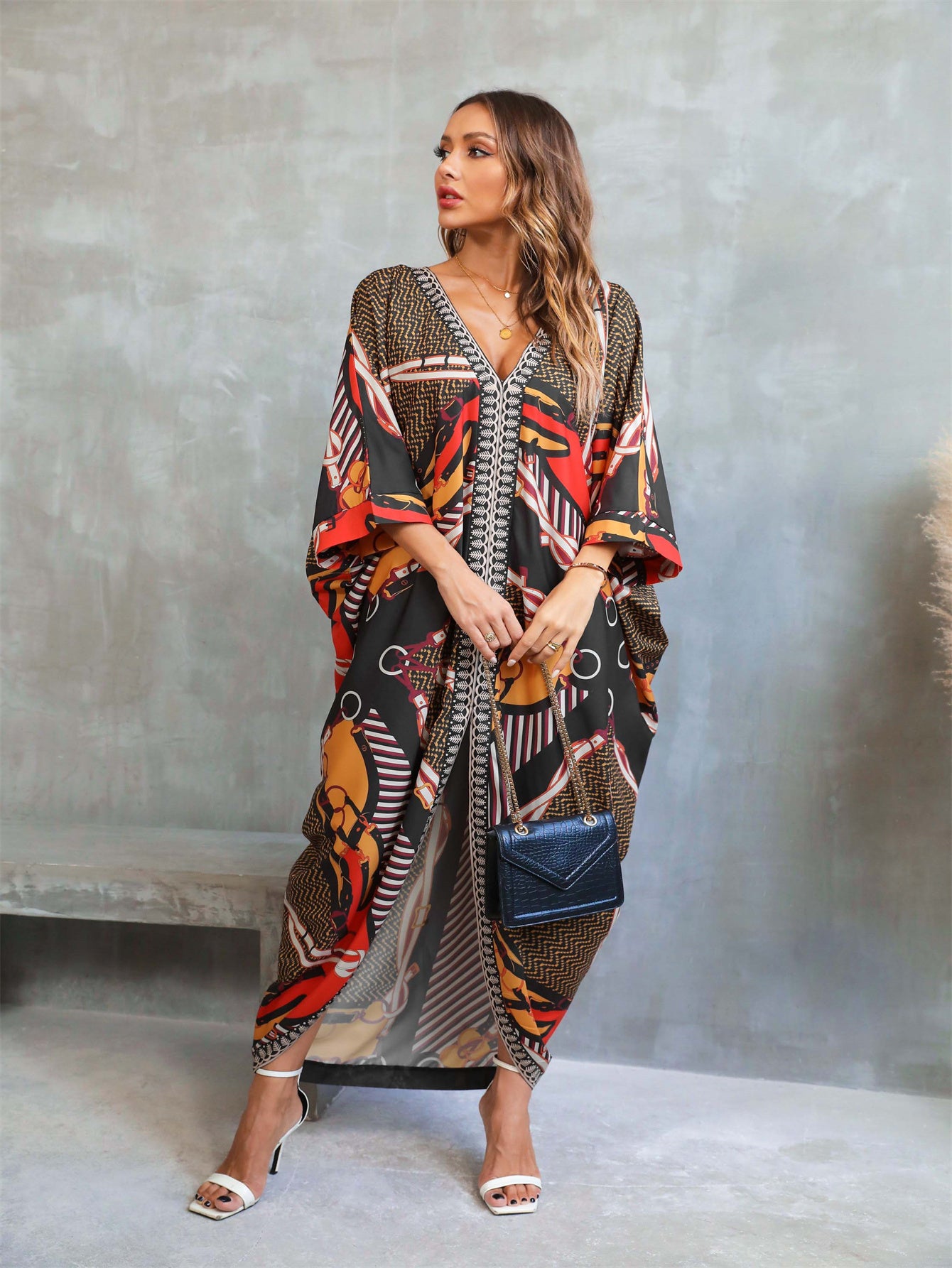 Women's Bohemian Robe - Long Robe with Elastic Sides, Loose Fit Cover-Up for Home, Travel, Lounge - Plus Size Friendly Maxi Wrap in Black/Red/Orange/White/Beige/Brown/Gray/ - Easy Hand Wash Care, Cozy Robe