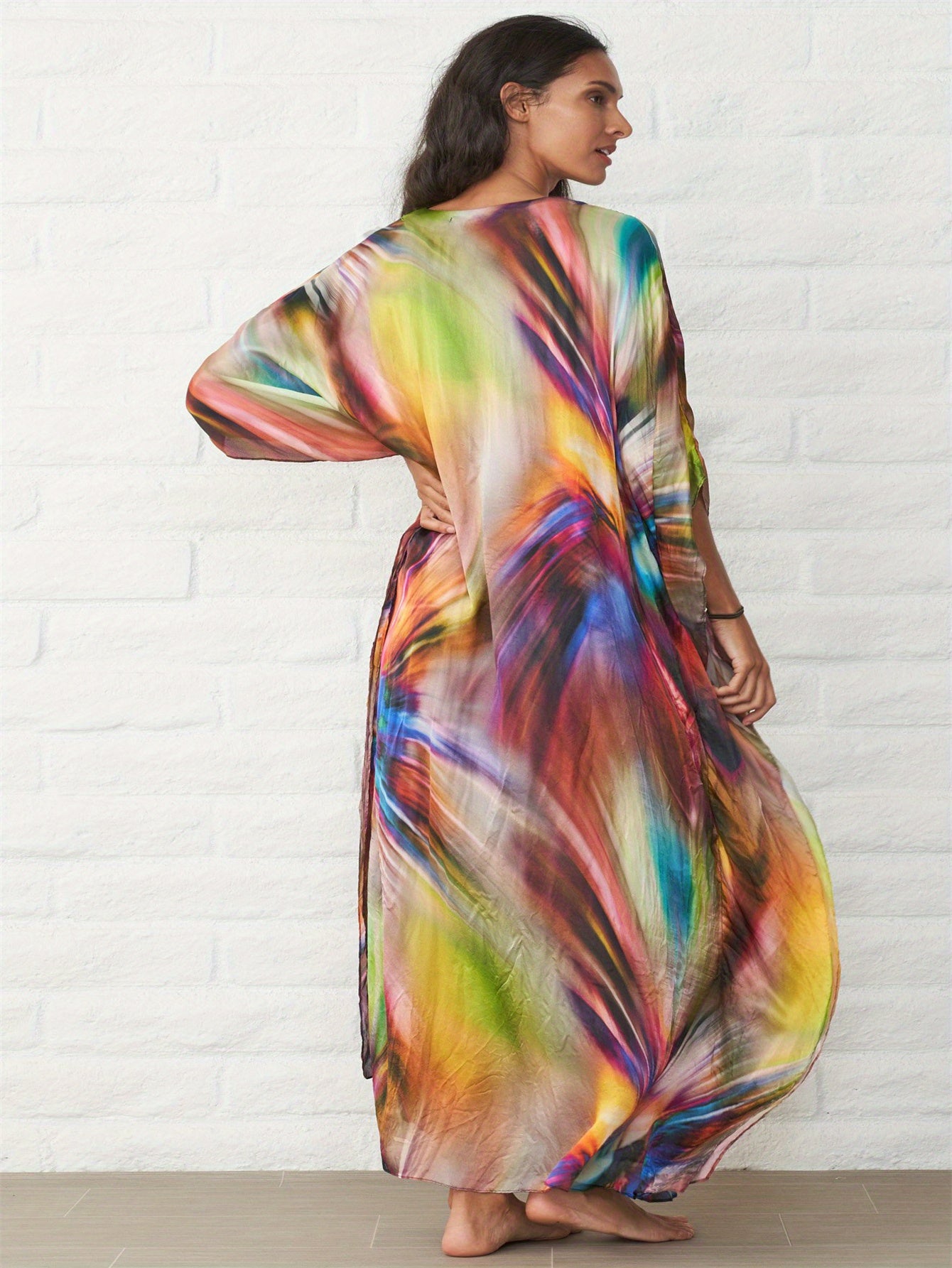 Women's Long Kaftan Beach Bikini Blouse Print Cut Not Positioned Resort Long Skirt Seaside Casual Defense