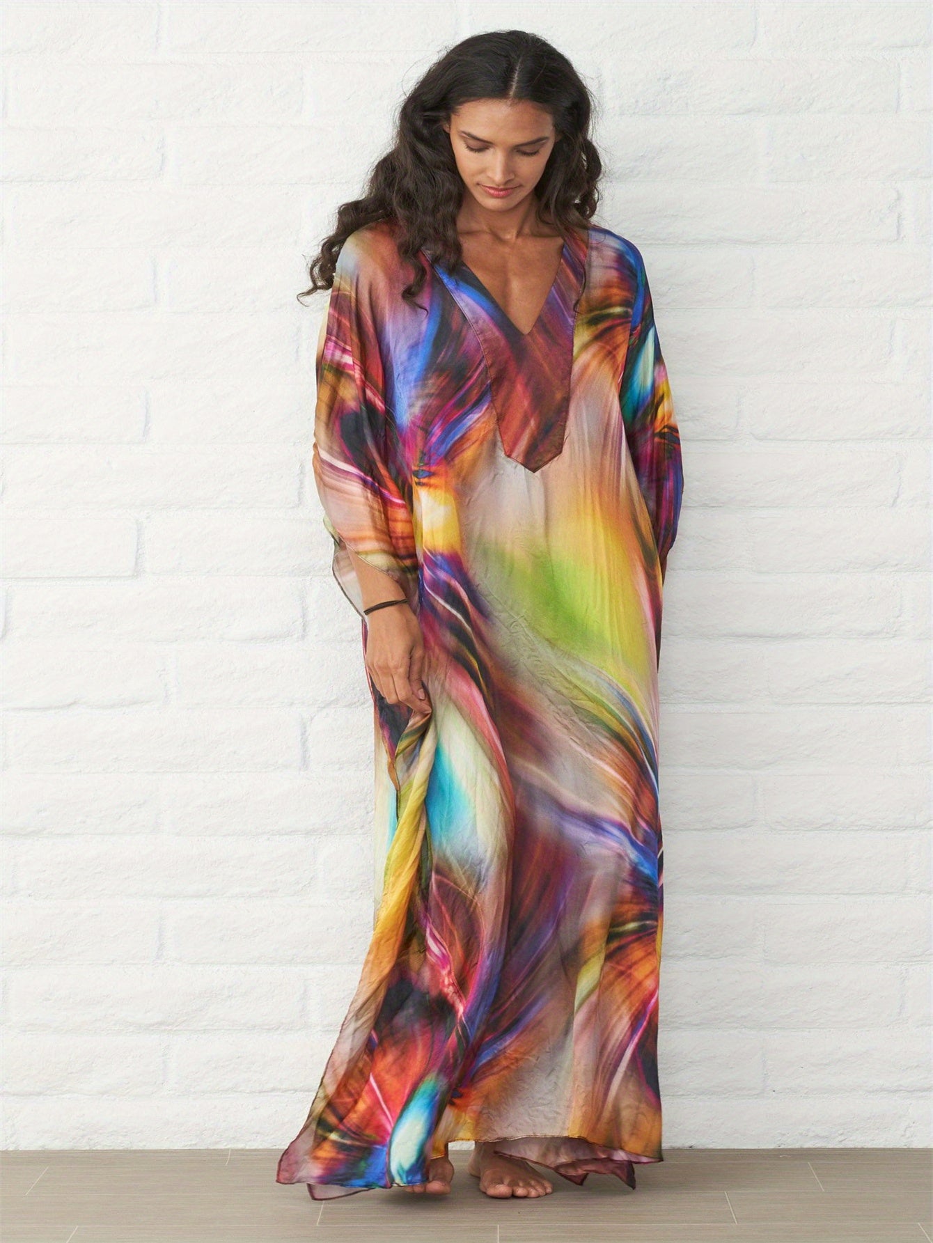 Women's Long Kaftan Beach Bikini Blouse Print Cut Not Positioned Resort Long Skirt Seaside Casual Defense
