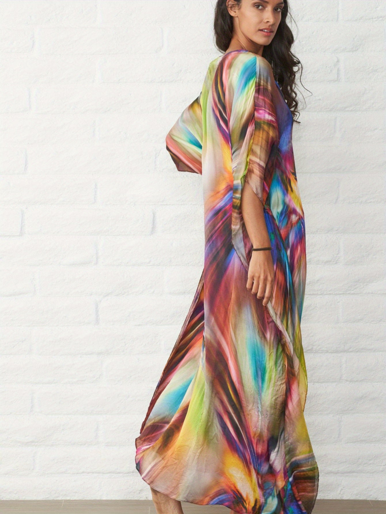 Women's Long Kaftan Beach Bikini Blouse Print Cut Not Positioned Resort Long Skirt Seaside Casual Defense
