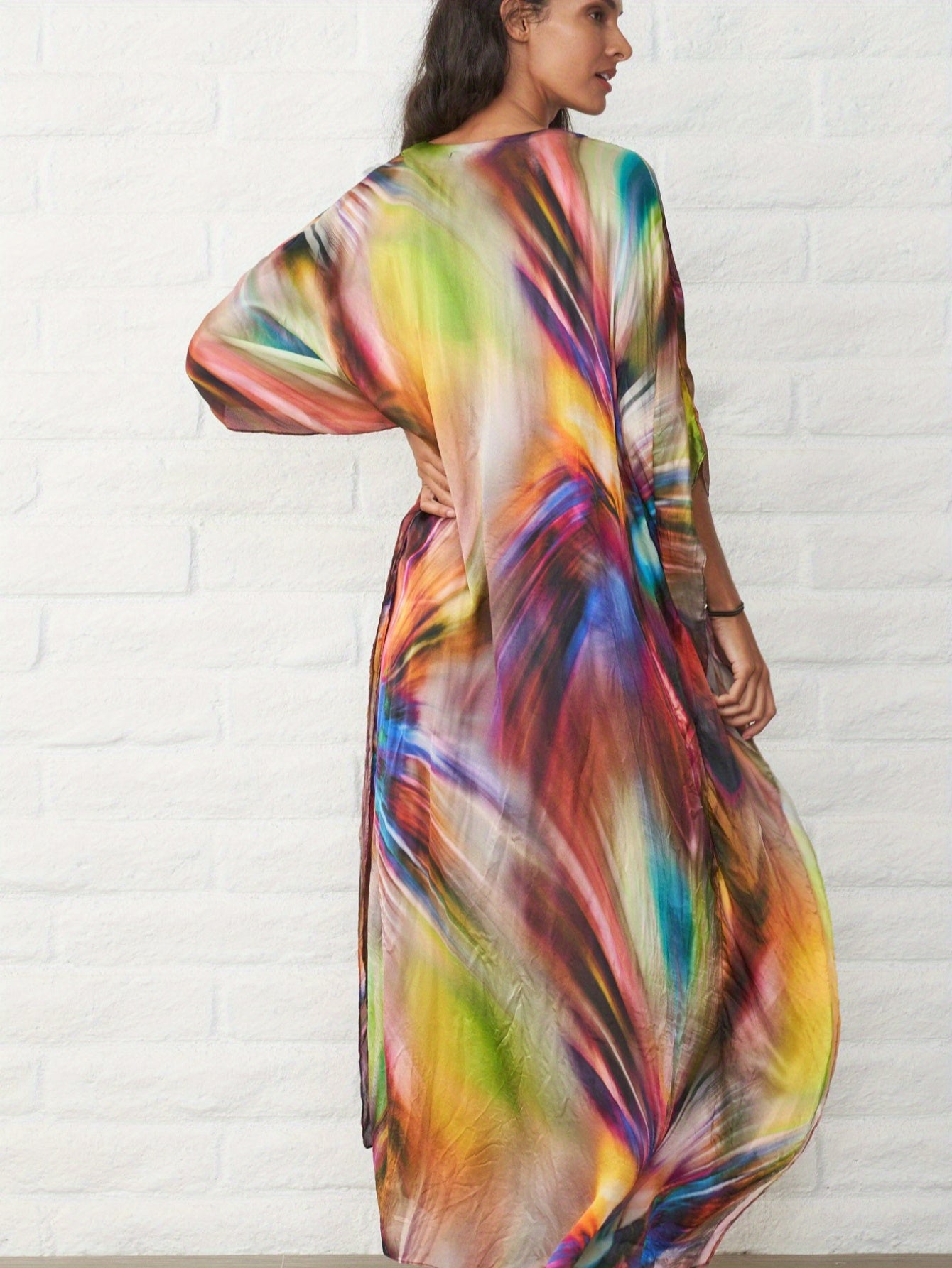 Women's Long Kaftan Beach Bikini Blouse Print Cut Not Positioned Resort Long Skirt Seaside Casual Defense