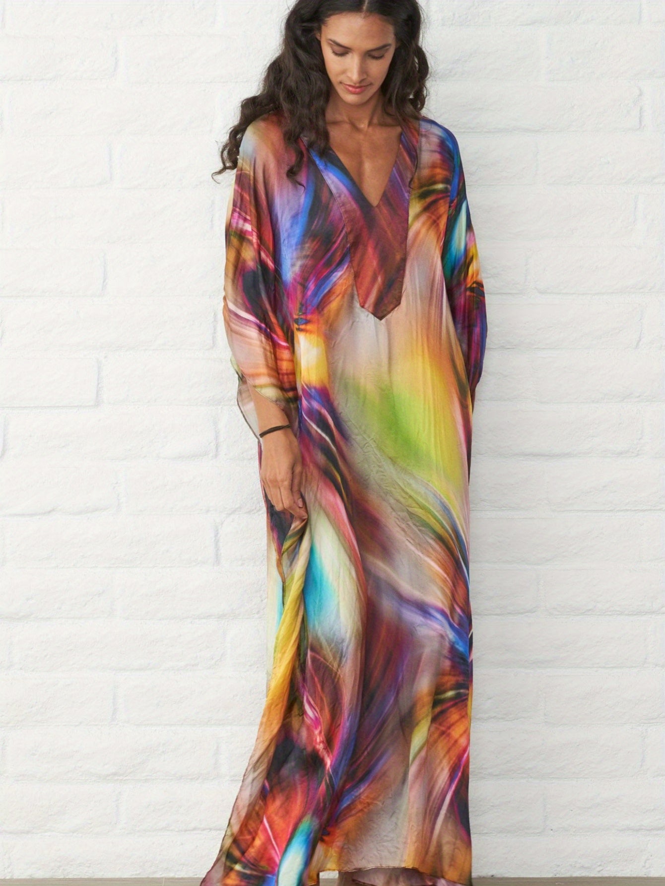 Women's Long Kaftan Beach Bikini Blouse Print Cut Not Positioned Resort Long Skirt Seaside Casual Defense