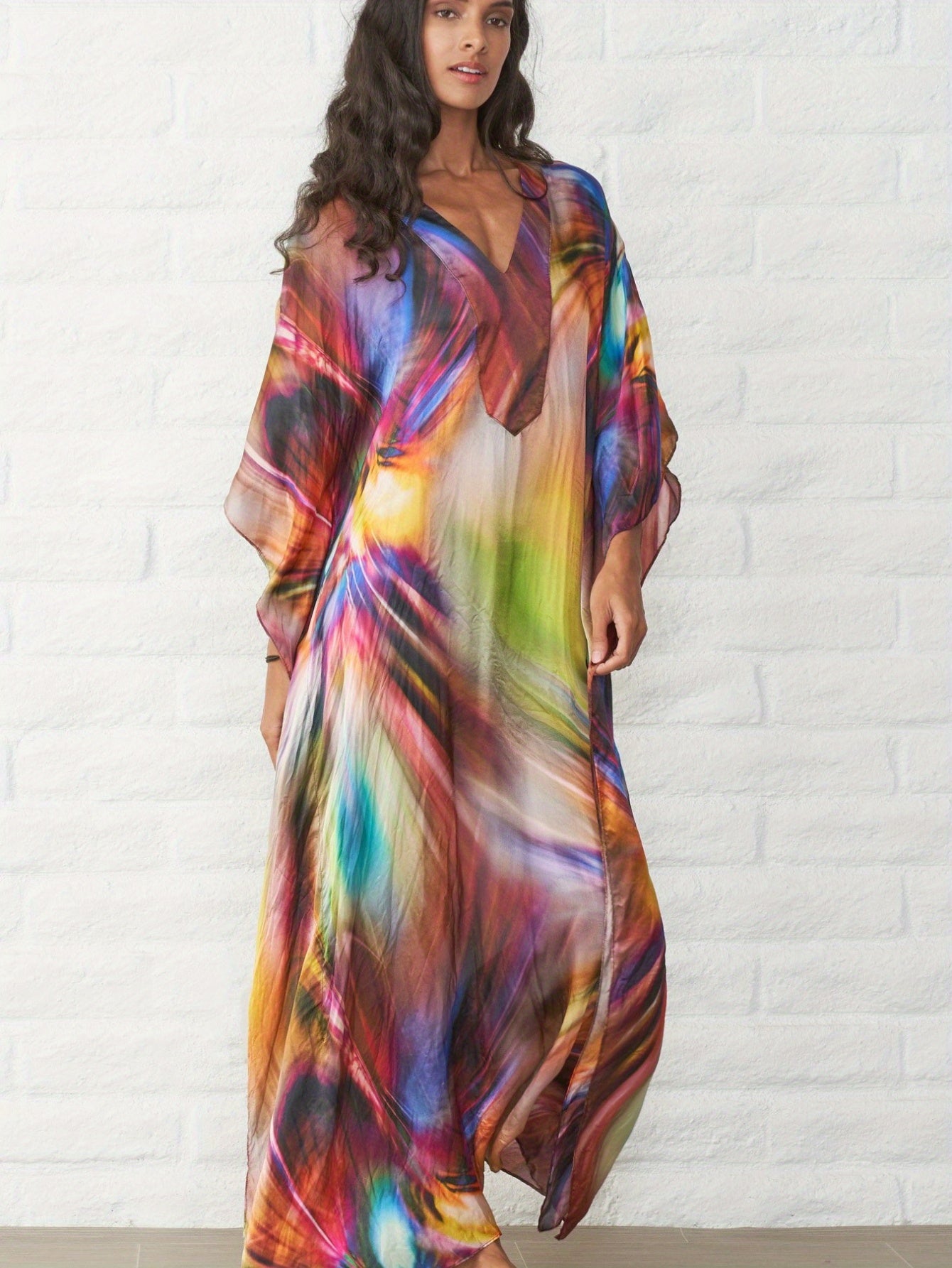 Women's Long Kaftan Beach Bikini Blouse Print Cut Not Positioned Resort Long Skirt Seaside Casual Defense