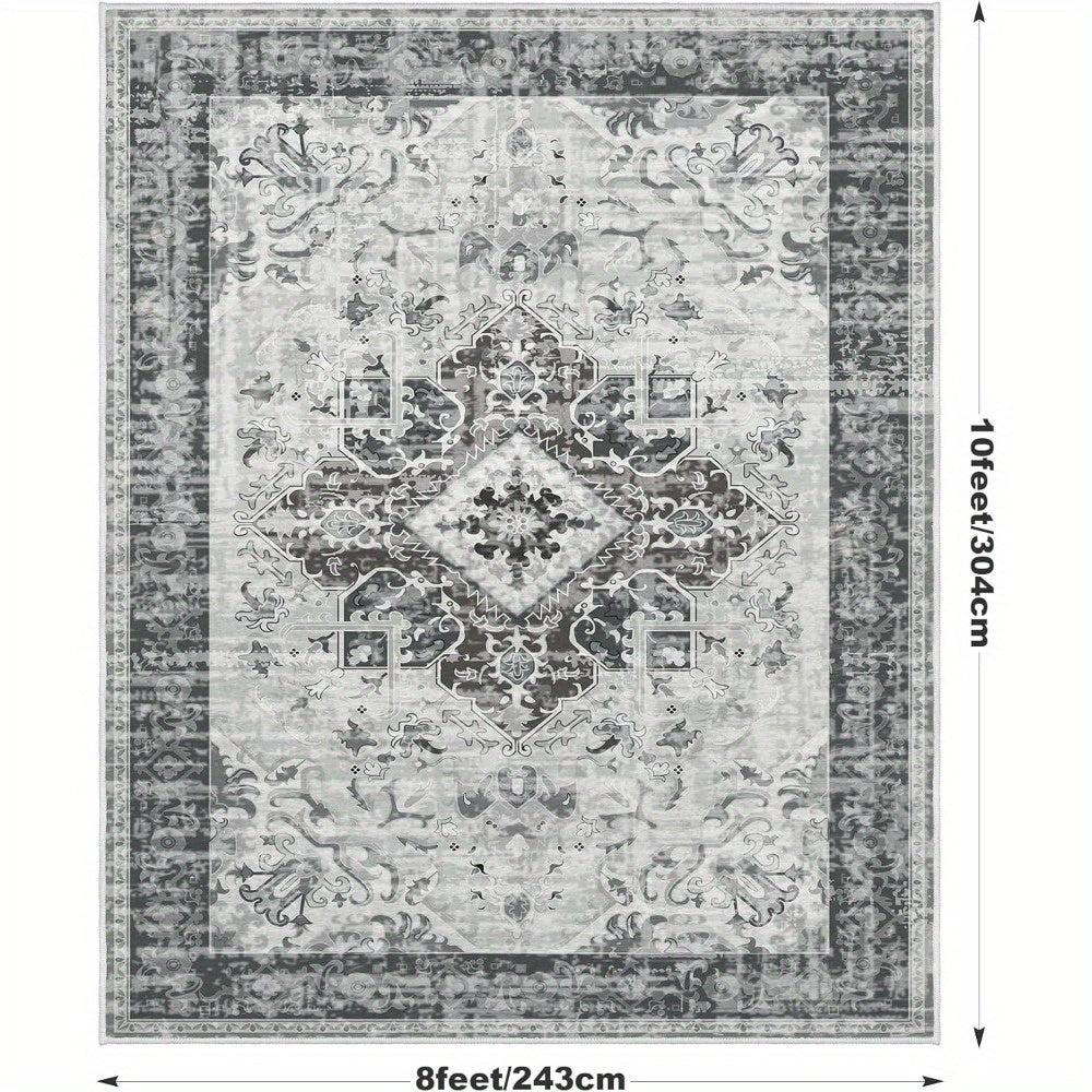 Elegant Gray Non-Slip Area Mat with Intricate Floral Patterns – Perfect for Front Door, Bedroom, Kitchen, and Living Room Decor – Machine Washable Polyester Mat, Rugs for Living Room