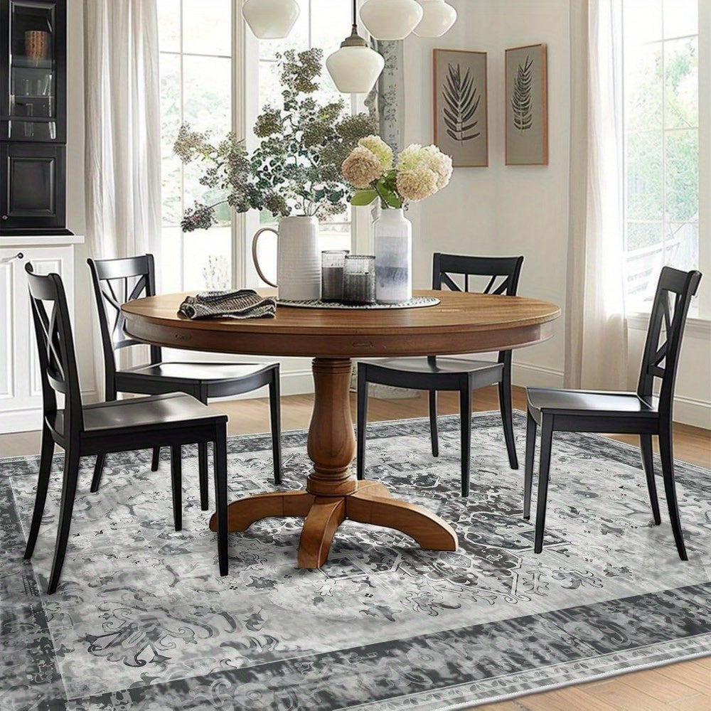 Elegant Gray Non-Slip Area Mat with Intricate Floral Patterns – Perfect for Front Door, Bedroom, Kitchen, and Living Room Decor – Machine Washable Polyester Mat, Rugs for Living Room