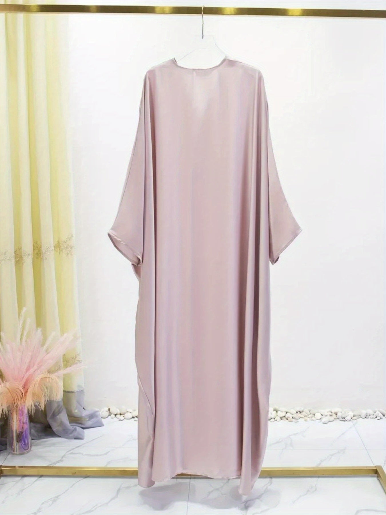 Elegant Plus Size Long Batwing Sleeve Abaya - Loose Fit, Solid Color Polyester Kaftan Cardigan for Muslim Women, Middle Eastern, Arab