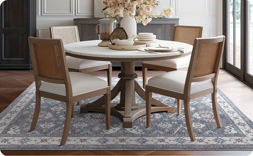 Boho-Chic Vintage Floral Area Rug - Non-Slip, Machine Washable Arabian Carpet, Low-Pile TPR & Polyester Blend, Perfect for Kitchen, Living Room, Bedroom, Dining Room
