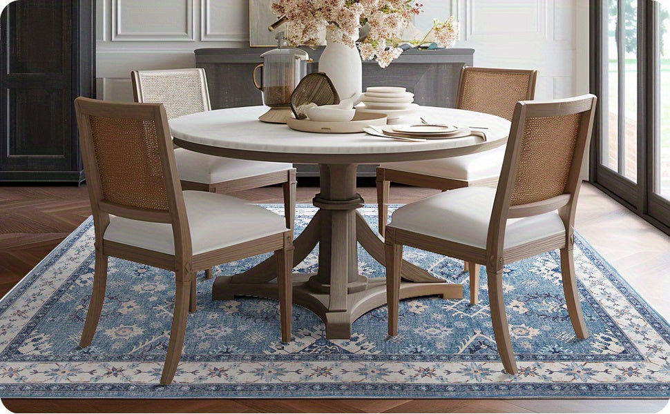 Boho-Chic Vintage Floral Area Rug - Non-Slip, Machine Washable Arabian Carpet, Low-Pile TPR & Polyester Blend, Perfect for Kitchen, Living Room, Bedroom, Dining Room