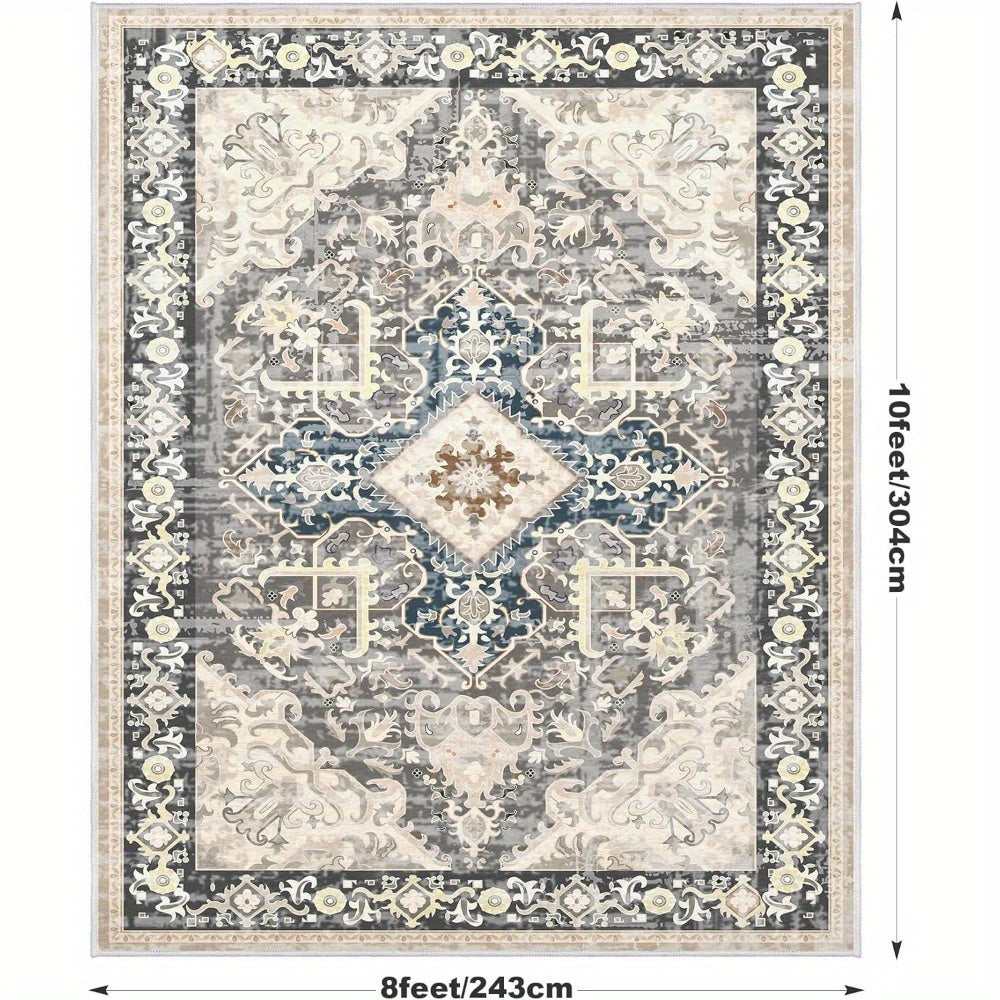 Vintage Bohemian Taupe Area Mat - Washable, Non-Slip, Polyester Mat with Intricate, Bedroom Area Mat | Floral Pattern Carpet | Durable Floor Covering, Living Room Rugs