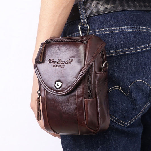 Vintage Men's Genuine Leather Autumn Small Crossbody Bag Hanging Bag Cell Phone Waist Bag Multi-function Shoulder Bag