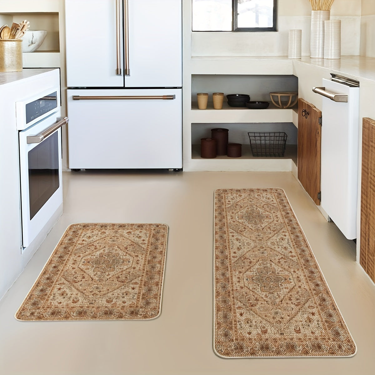 Red Floral Vintage Bohemia Kitchen Mats Set Of 1, Daily Boho Home Decor Low-Profile Kitchen Rugs for Floor