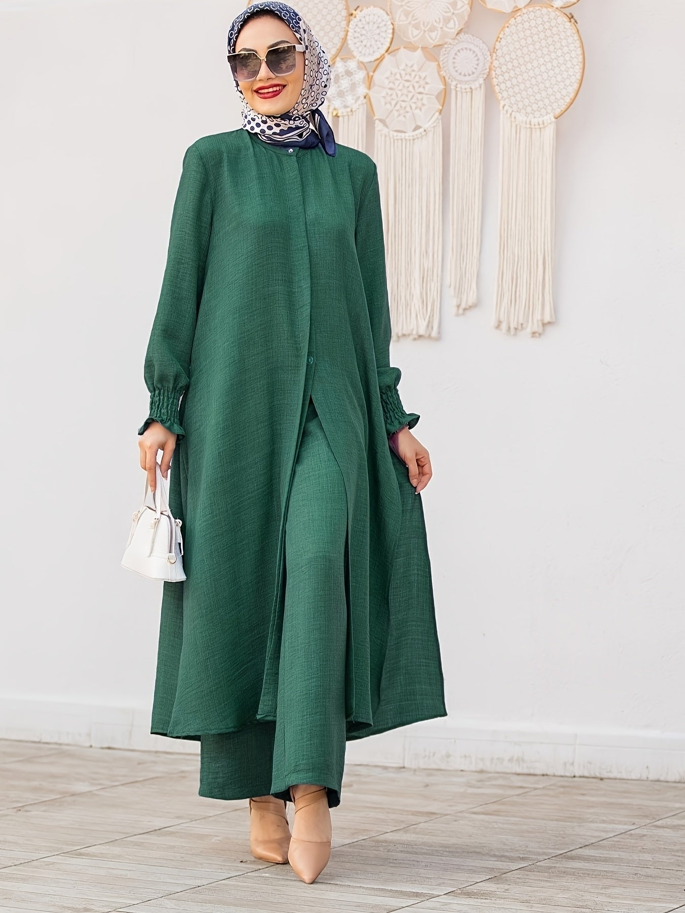 Middle East Ramadan Elegant Pure Muslim Pakistani Abaya Casual Pants Set - Fashionable and Comfortable Design, Perfect for Daily Wear