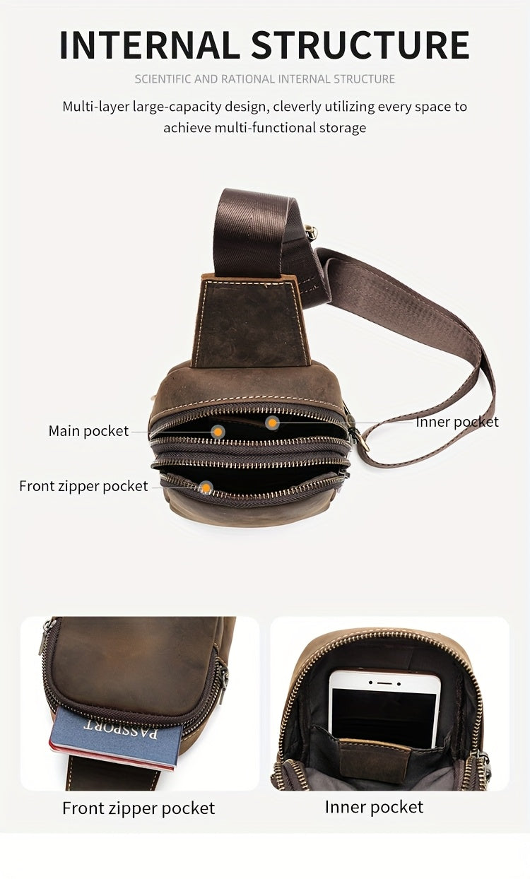 Leather Men Sling Bag, Small Crossbody Bags For Phone Daily Used Shoulder Bags, Sport Running Sling Bags, Leather Men Messenger Bag
