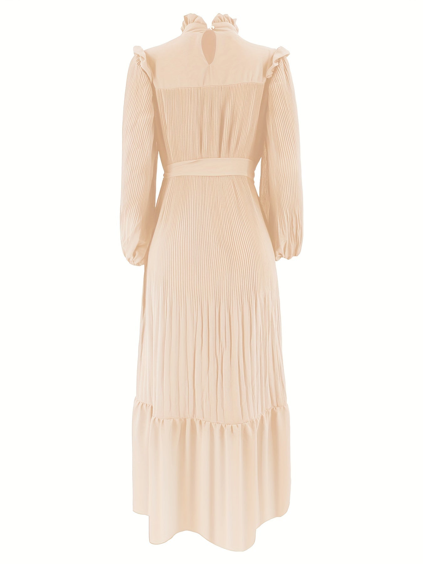 Women's Middle Eastern Muslim Baju Abaya Dress - Solid Color Pleated Long Sleeve with Belted Waist, Lightweight Breathable Fabric, Machine Washable Traditional Modest Dress
