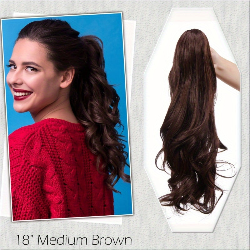 18 INCH Long Natural Curly Wavy Claw Clip Ponytail Extensions