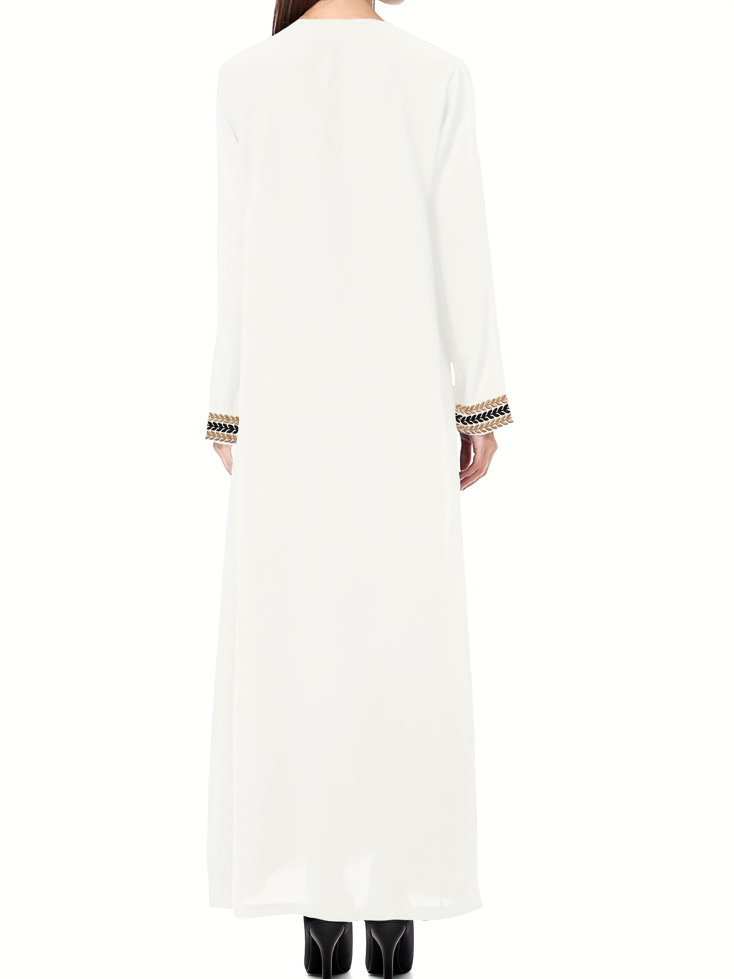 Navy Blue Muslim Kaftan Dress | Elegant Jibab Abaya, Golden Embroidery, Sleeve, Loose Fit, Maxi Length, Hijab-Friendly Design, All-Season Wear