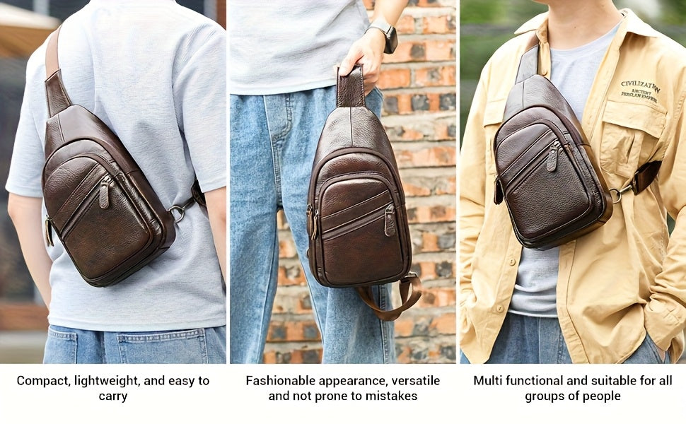 Genuine Leather Men Crossbody Bag, Daily Commute Sling Messenger Bags, Large Capacity Shoulder Bags For 7.9inch Tabelt