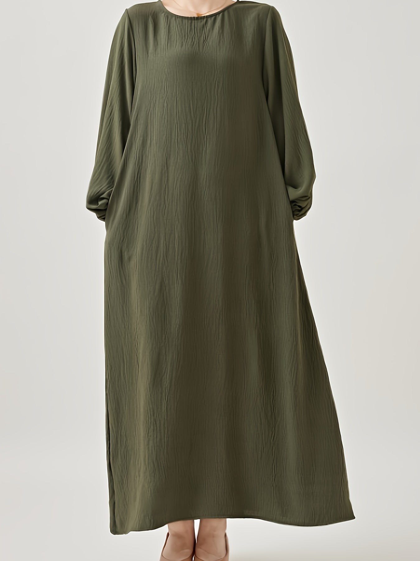 Polyester Muslim Pakistani Abaya - Comfortable, Casual, Solid Color with Bubble Pleats, Elastic Cuffs, Flowy Hem, Machine Washable