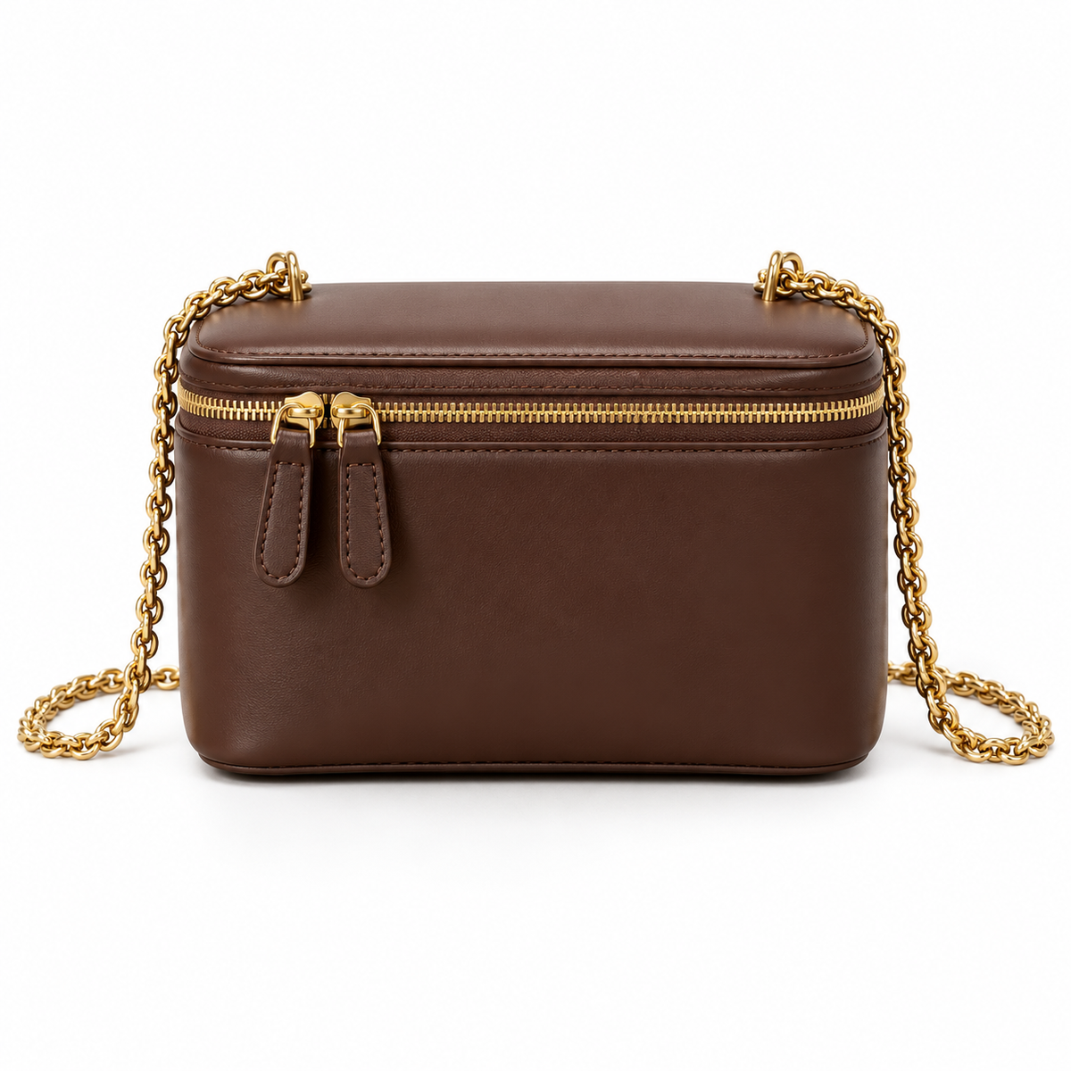 Chocolate Vegan Leather Chain Crossbody Bag
