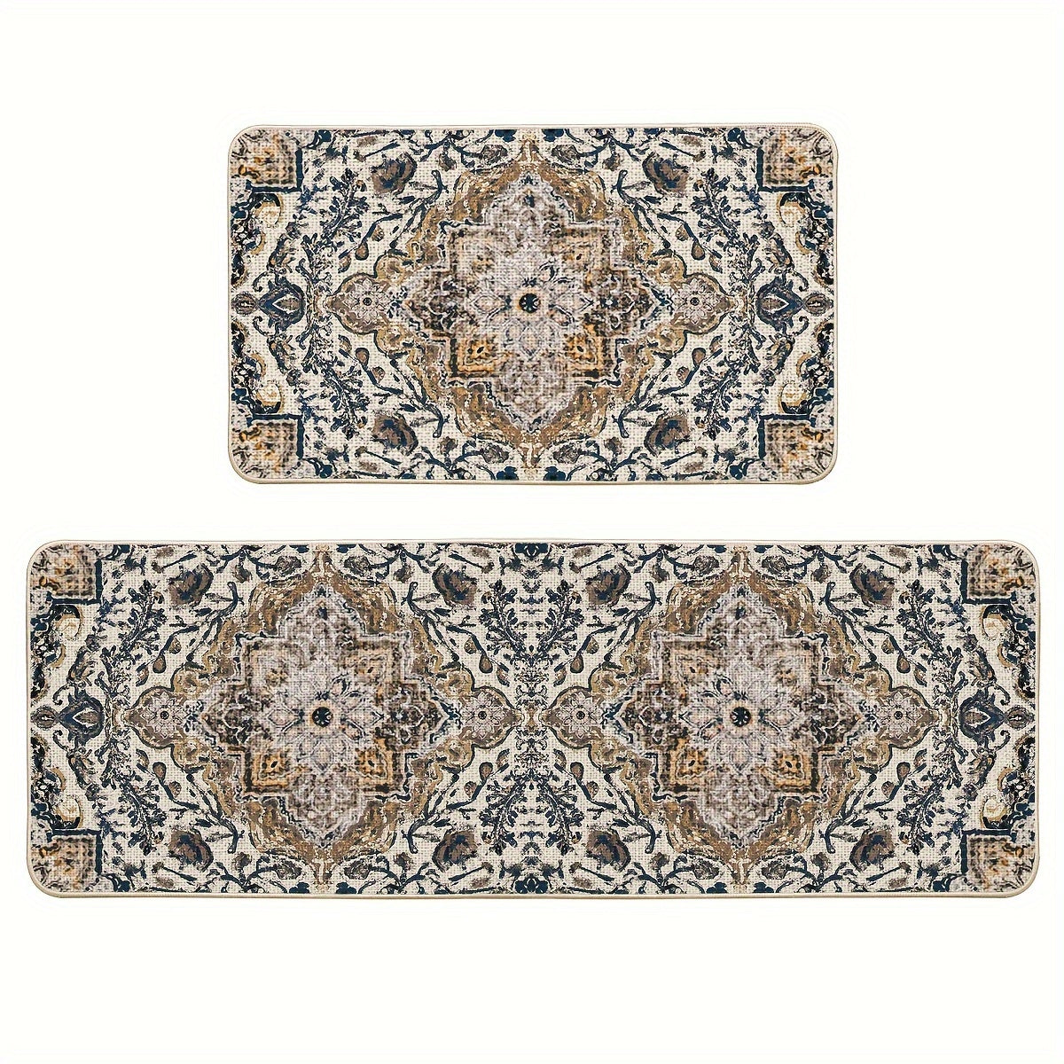 2pcs/set Flowers Bohemia Kitchen Mats, Daily Boho Home Decor Low-Profile Kitchen Rugs For Floor - 17x29 Inches And 17x47 Inches