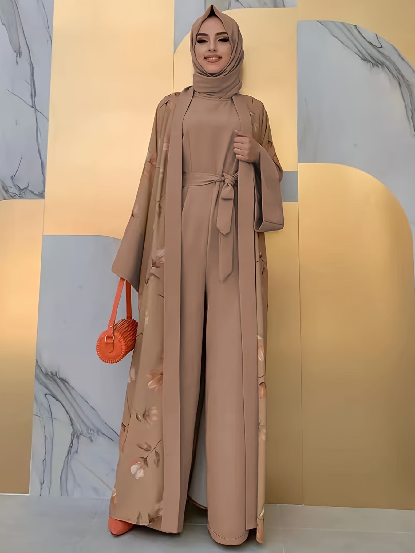 Middle Eastern Muslim Print Jumpsuit Two-Piece Set for Women Without Headscarf | Pakistani Abaya