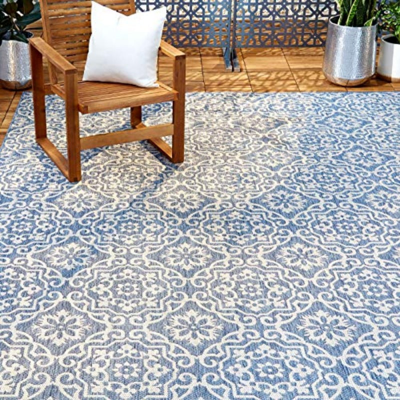 Patio Country Danica Transitional Geometric Indoor Outdoor Area Medium Rug Blue Grey 5'2x7'2