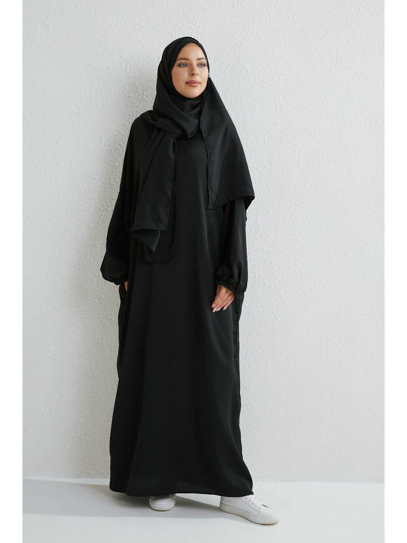 Elegant Islamic Hijab Dress for Women - Kaftan Style with Headscarf, Modest Middle Eastern Long Skirt Jibab Abaya, Loose Fit H-Silhouette, Long Sleeve Asymmetrical Hem, Solid Color Beige, Machine Washable for Ramadan Prayer & All Occasio