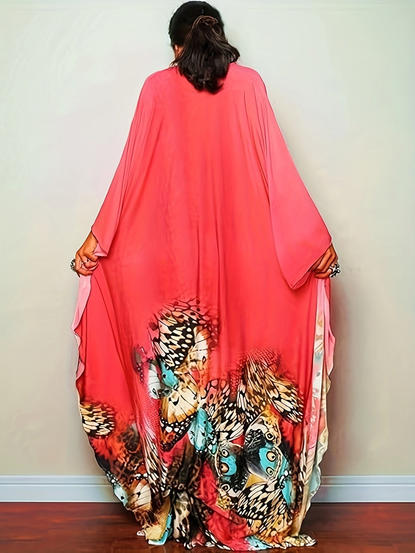 Plus Size, Women Ethnic Print Kaftan Beach Dress Plus Size Swimsuit Cover Up