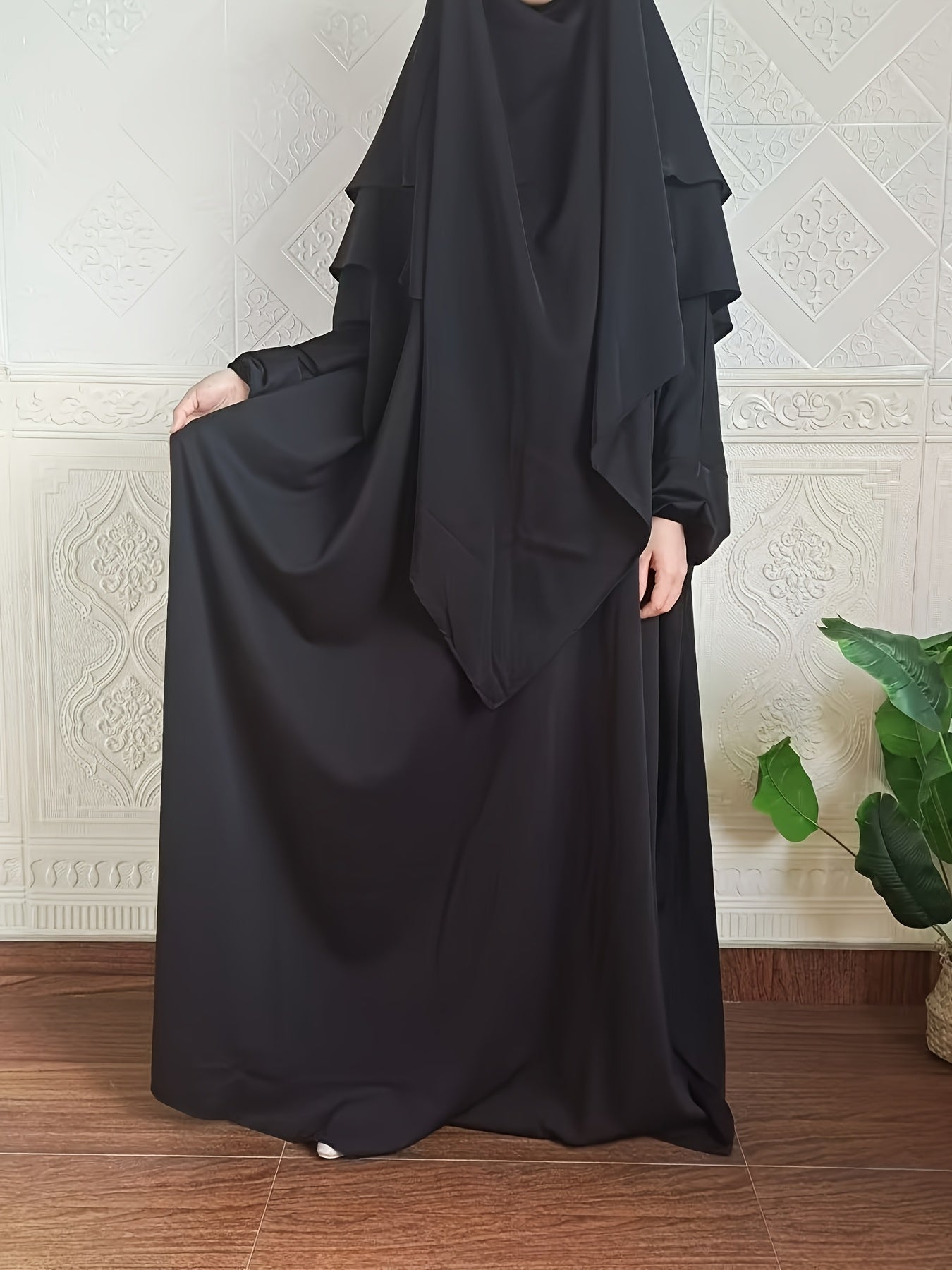 Plus Size - A Set of Elegant Plus Size Women Jilbaab Dresses, Middle East Dubai Solid Color Robe Dress Two Piece Set, Perfect for Ramadan And Islamic Prayers Abaya Femme Women Abaya Dubai Islamic Clothing Abaya Hijab Femme Prayer Jil