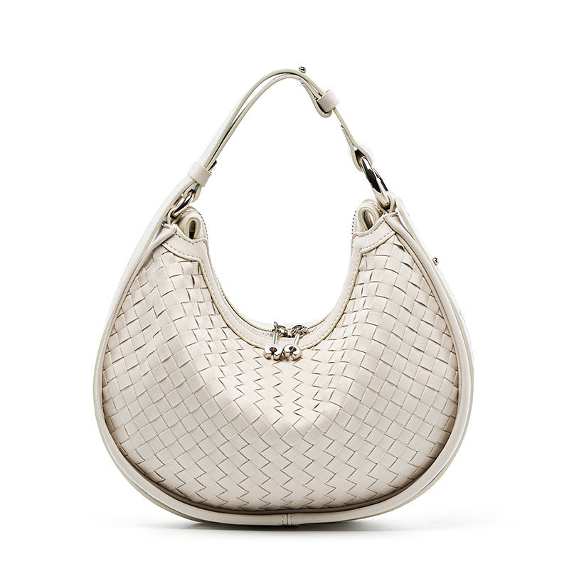 2025 New Niche Cowhide Woven Handbag for Women - Adjustable Crossbody Shoulder Bag with Zipper Closure, Vibrant Green Woven Texture