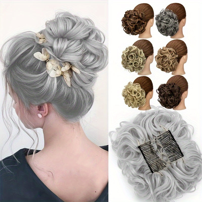 A Messy Short Lady's Hairstyle With A Clip-on Curly Hair Bun