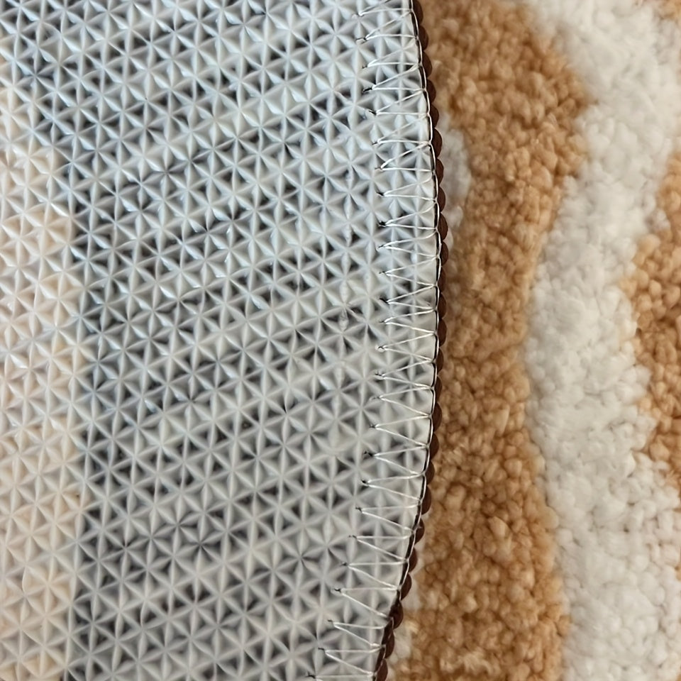 Plush Tufted Area Mat - Thick & Soft Non-Slip TPR Backing, Brown Tree Stump Design with White & Beige Patterns, Unique Circular Shape, Machine Washable for Bedroom, Living Room, Rugs for Bathroom