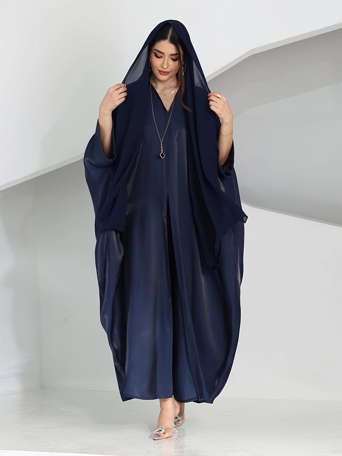 Satin Abaya - Modest Batwing Sleeve Maxi Dress for Women, Perfect for Ramadan & Casual Attire
